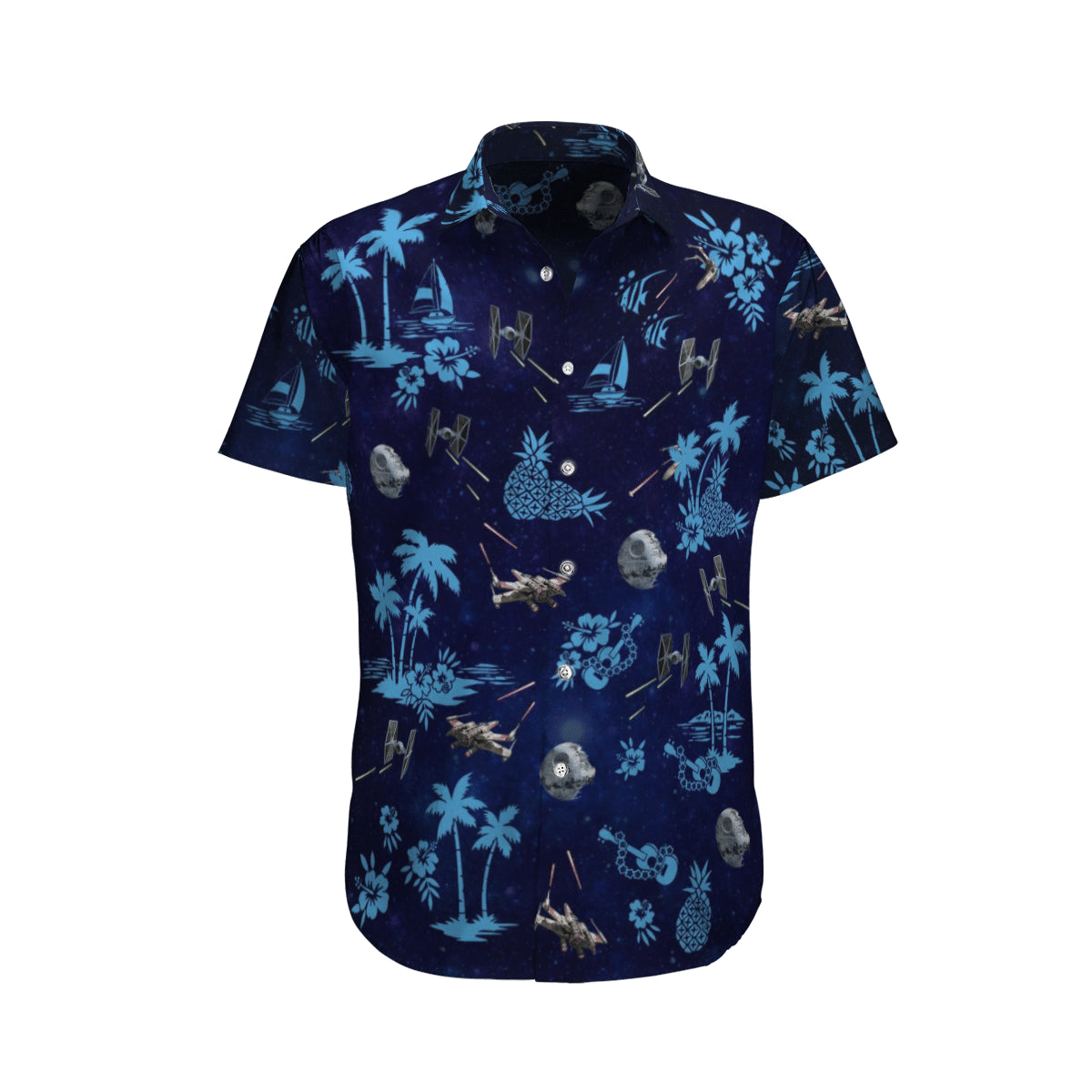 Spaceships Battle Black Blue Hawaiian Shirt