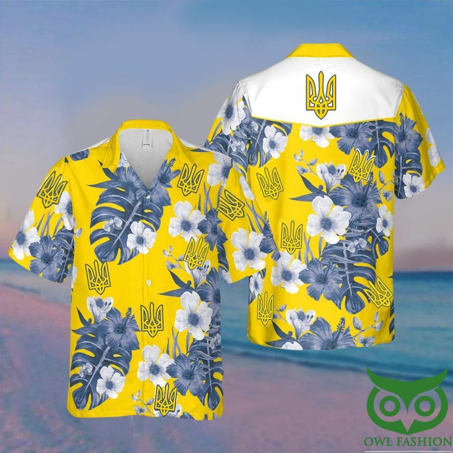 Stand With Ukraine Ukrainian Symbol Support Ukraine Yellow Hawaiian Shirt