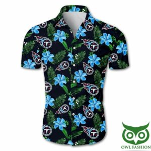 Tennessee Titans Black And Bright Blue Flowers Hawaiian Shirt