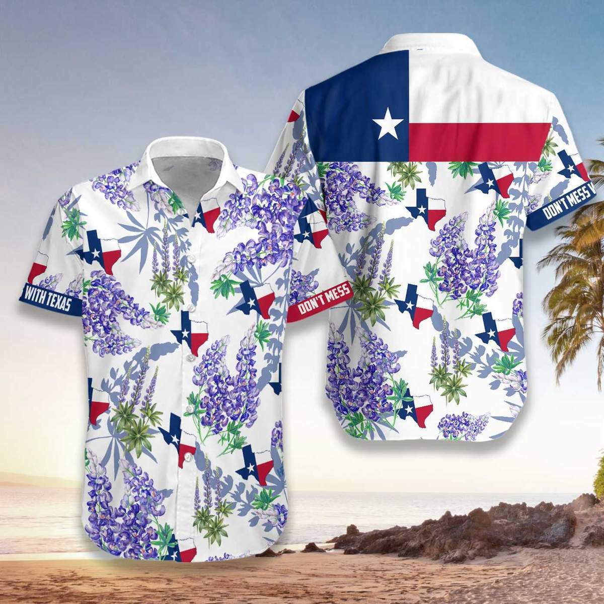 Texas Flag Bluebonnets White S Hawaiian Shirt