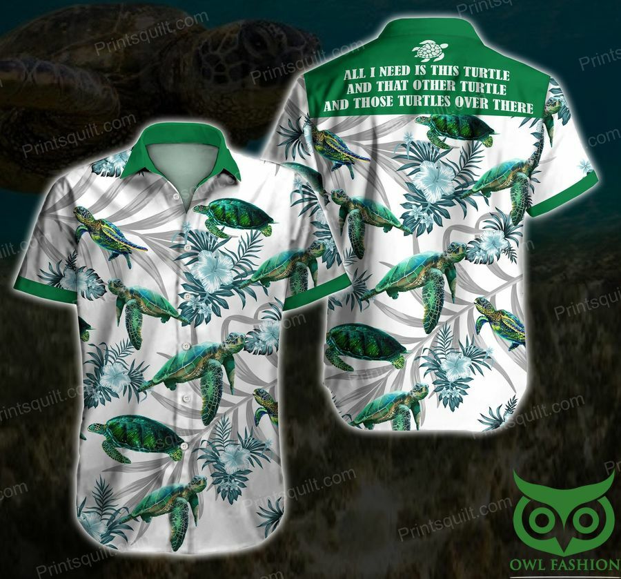 Turtles Lovers Floral Green And White Hawaiian Shirt