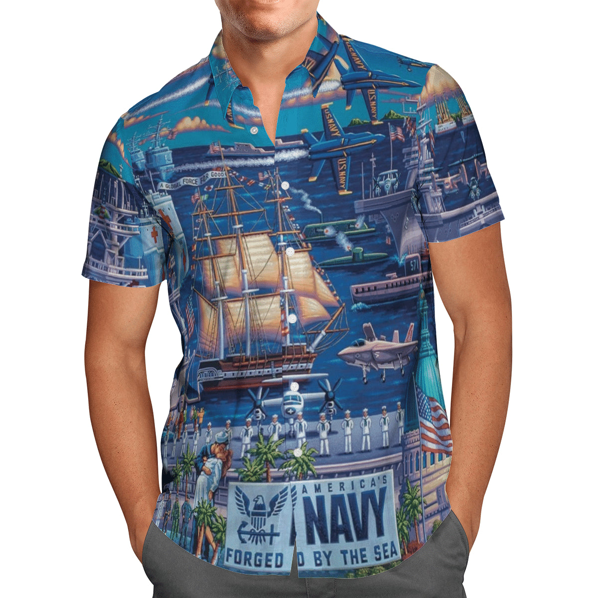 Us Navy Forged By The Sea Hawaiian Shirt