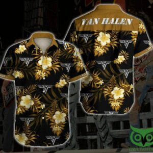 Van Halen Rock Band Yellow Floral Black Hawaiian Shirt