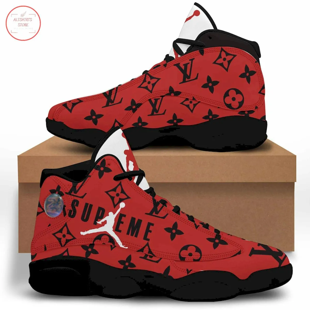 Louis Vuitton Supreme Red Air Jordan 13 Trending Fashion Shoes Sneakers Luxury