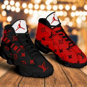 LV Louis Vuitton Red Black Air Jordan 13 Shoes Luxury Sneakers Trending Fashion