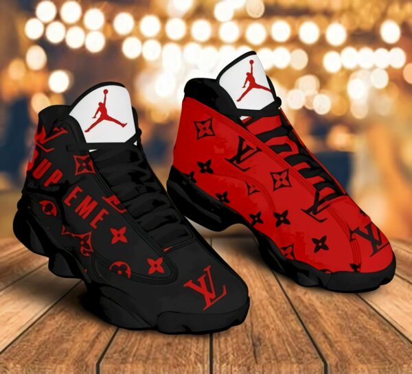 LV Louis Vuitton Red Black Air Jordan 13 Shoes Luxury Sneakers Trending Fashion