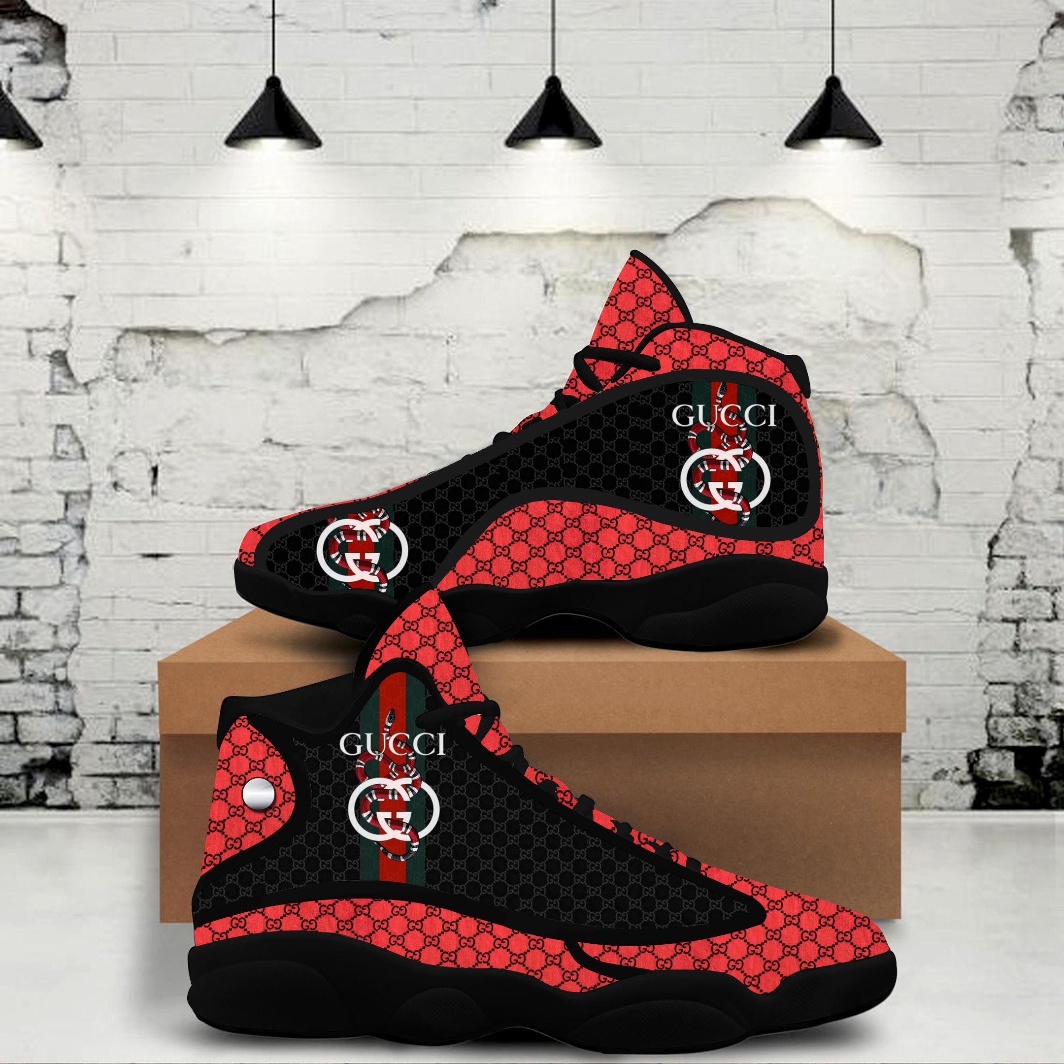 Gucci Black Red Air Jordan 13 Luxury Fashion Sneakers Shoes Trending