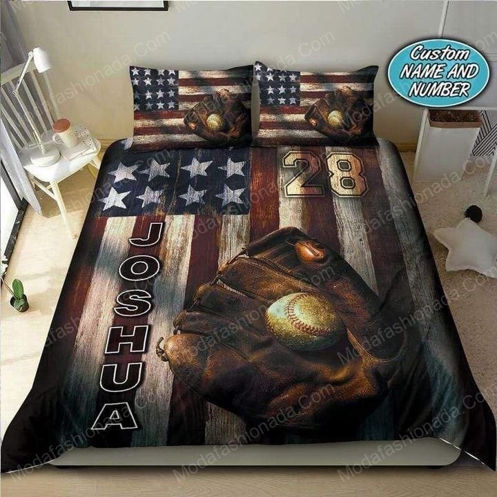 American Flag Baseball Personalized Custom Name Sport 29 Logo Type 1589 Bedding Sets Sporty Bedroom Home Decor