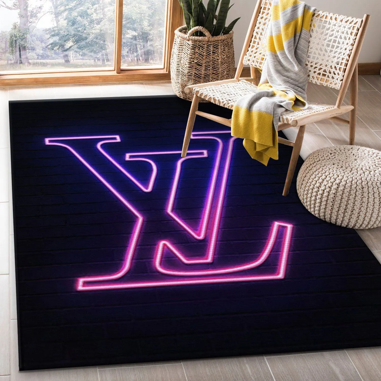 Louis Vuitton Neon Luxury Fashion Brand Rug Door Mat Home Decor Area Carpet