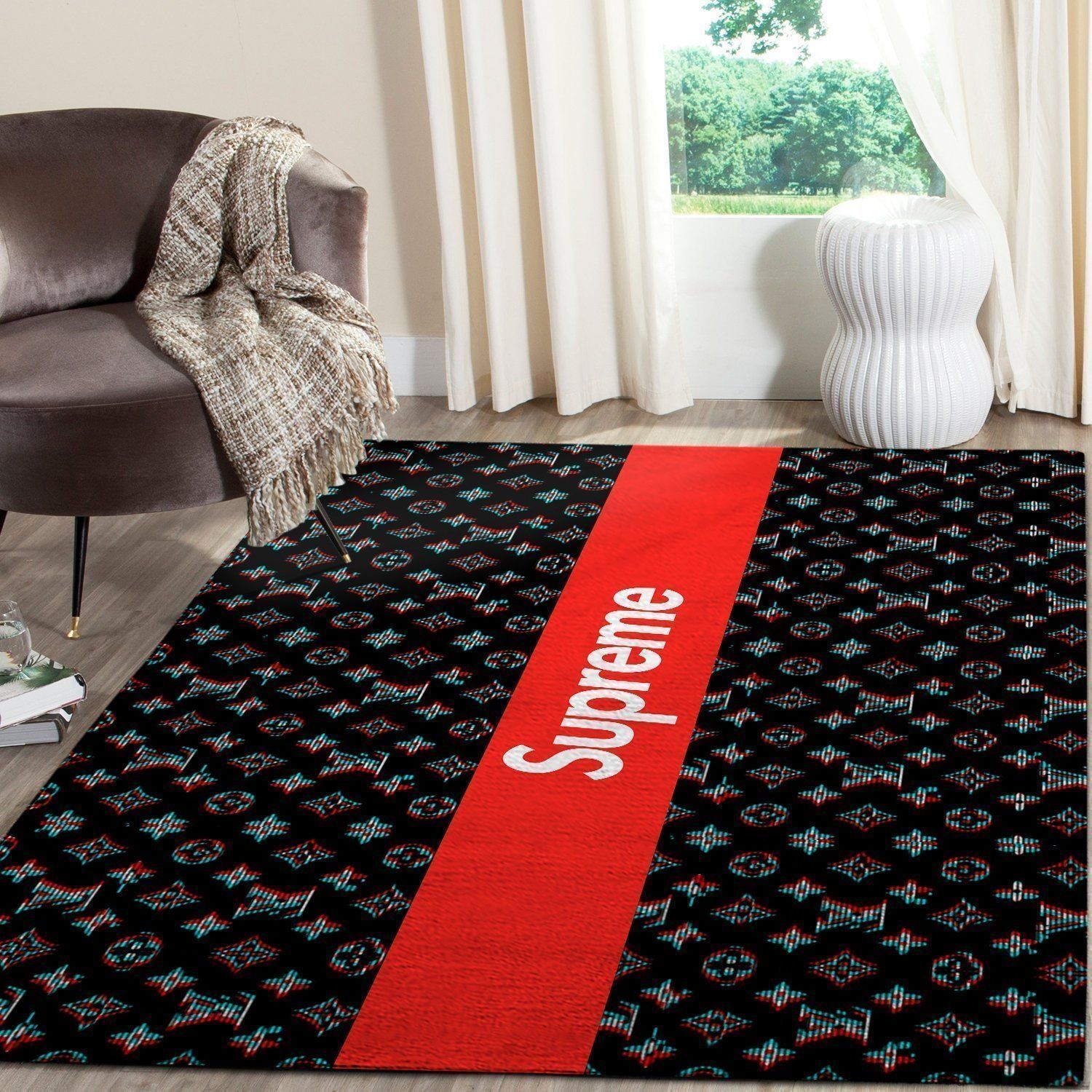 Louis Vuitton Supreme Area Luxury Fashion Brand Rug Door Mat Home Decor Area Carpet