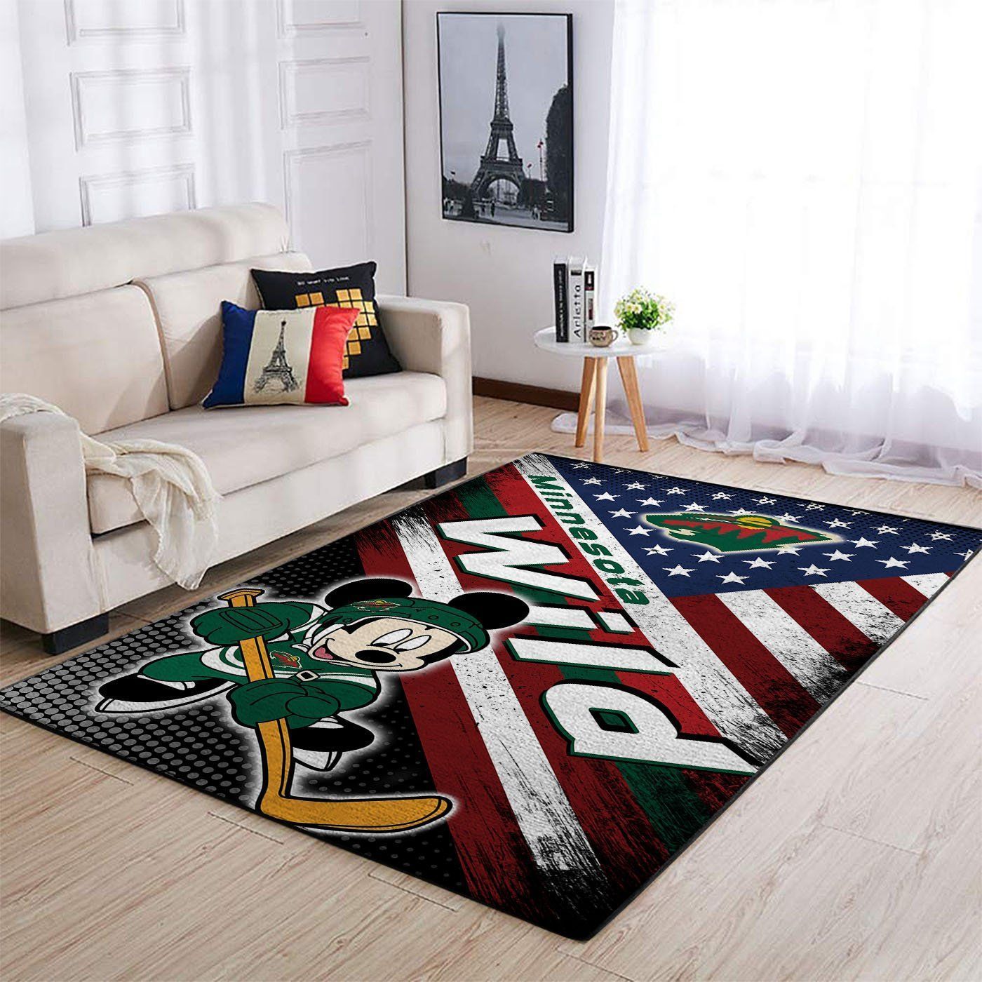 Minnesota Wild Nhls American Flag Mickey Type 7086 Rug Living Room Area Carpet Home Decor