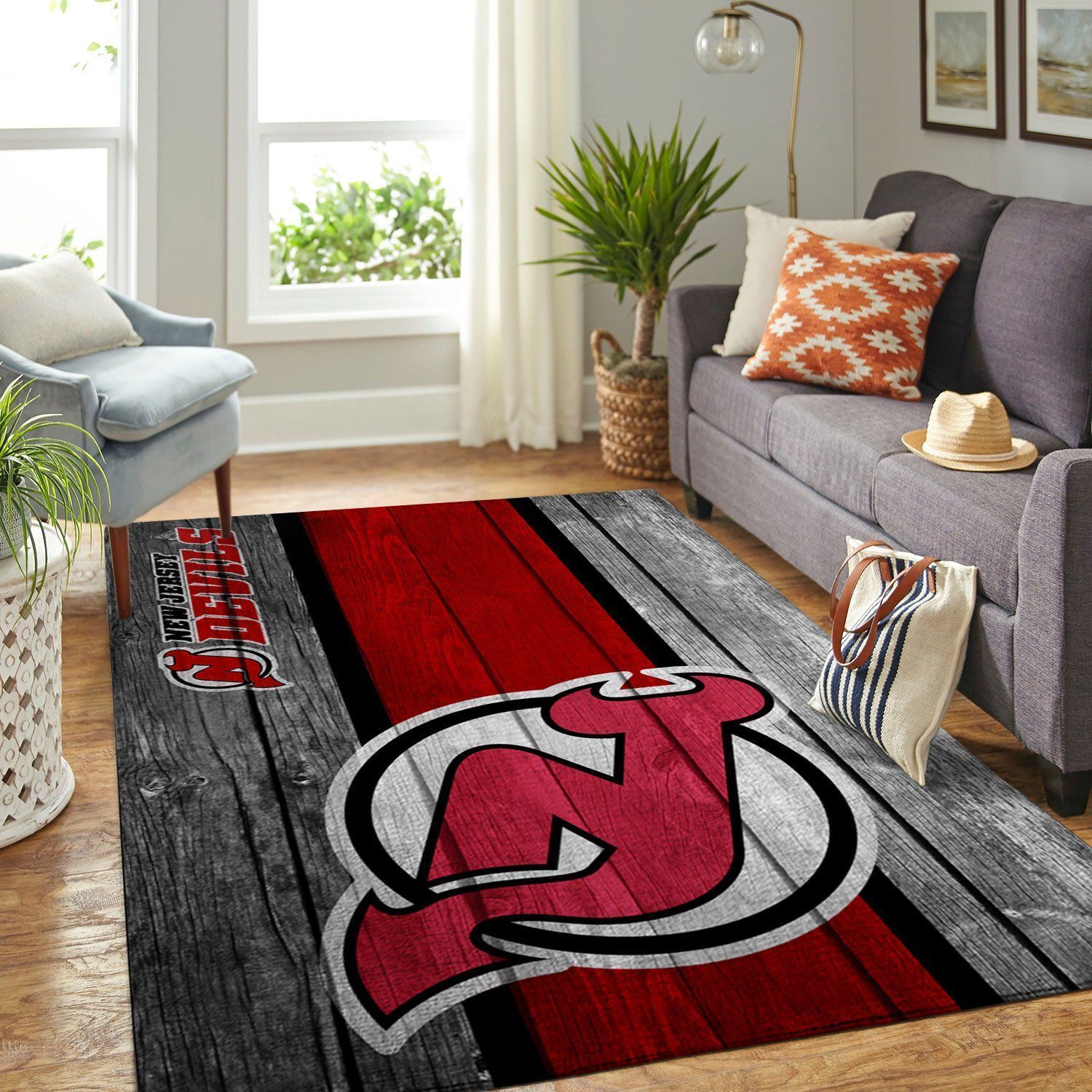 New Jersey Devils Nhl Team Logos Wooden Style Type 7089 Rug Home Decor Living Room Area Carpet