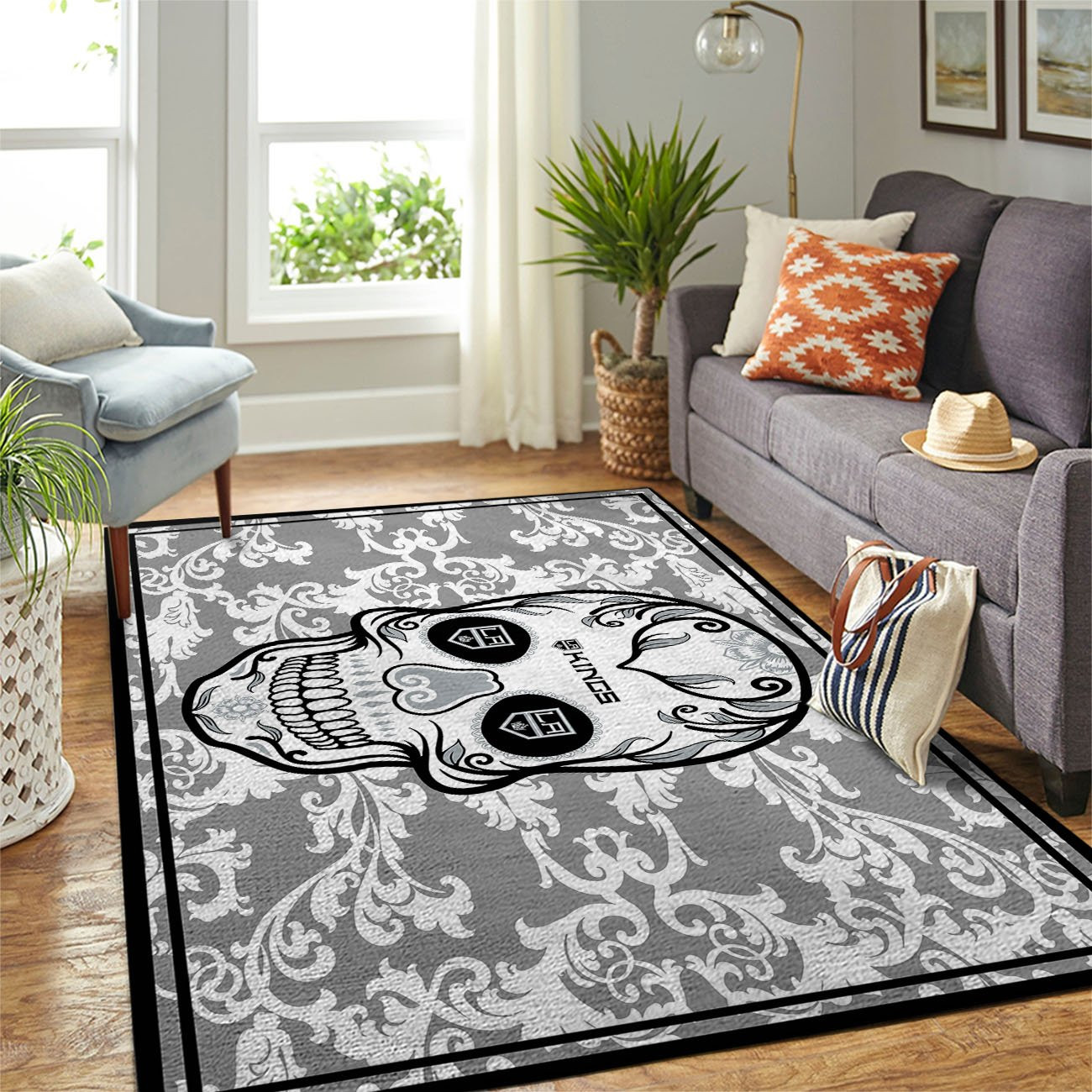 Los Angeles Kings Nhl Team Logo Skull Flower Type 7092 Rug Living Room Home Decor Area Carpet