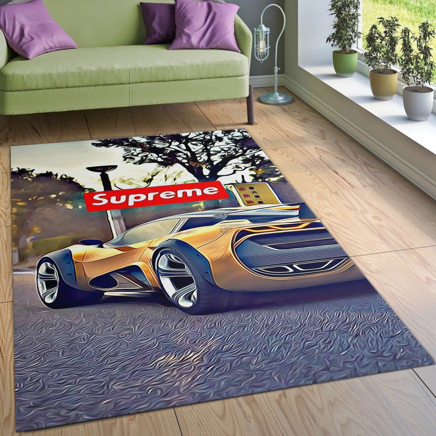 Supreme Car Lamborghini Area Luxury Fashion Brand Rug Area Carpet Door Mat Home Decor