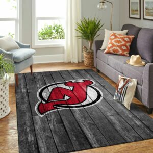 New Jersey Devils Nhl Team Logo Greys Wooden Style Type 7114 Rug Area Carpet Living Room Home Decor