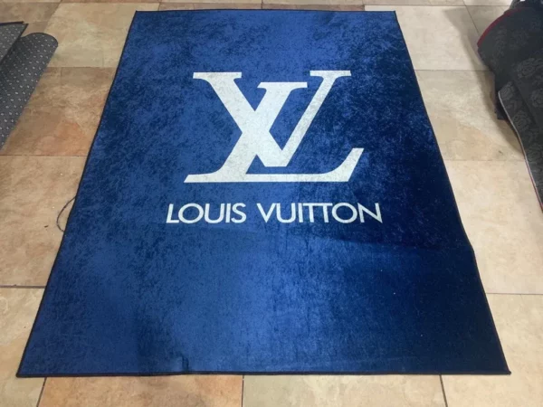 Louis Vuitton Blue Luxury Fashion Brand Rug Door Mat Home Decor Area Carpet