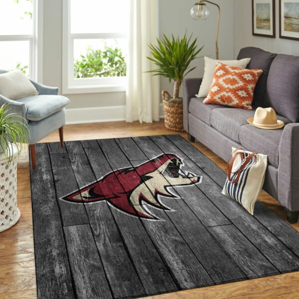 Arizona Coyotes Nhl Team Logo Greys Wooden Style Type 7124 Rug Living Room Home Decor Area Carpet