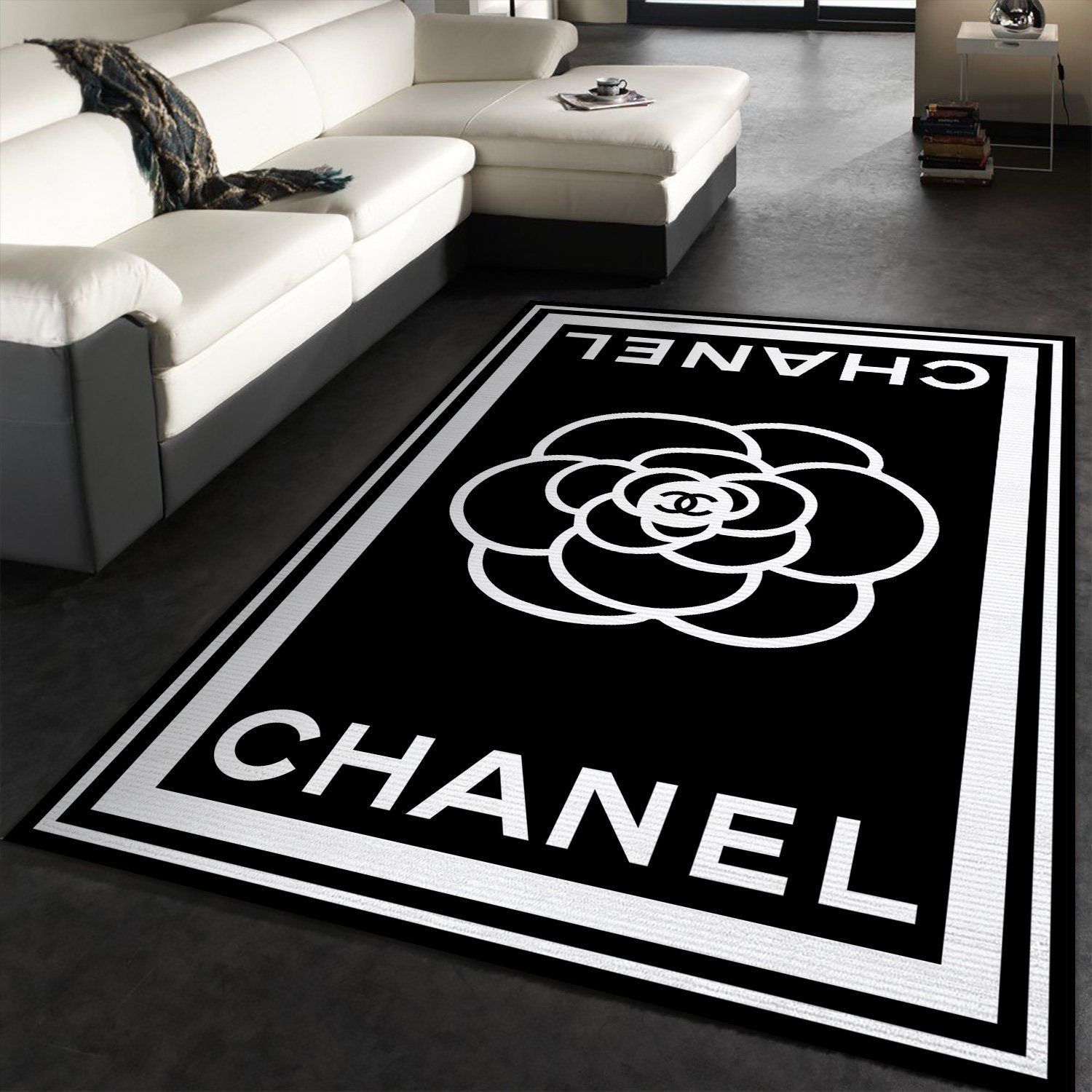 Chanel Black And White Area Fn The Luxury Fashion Brand Rug Area Carpet Home Decor Door Mat