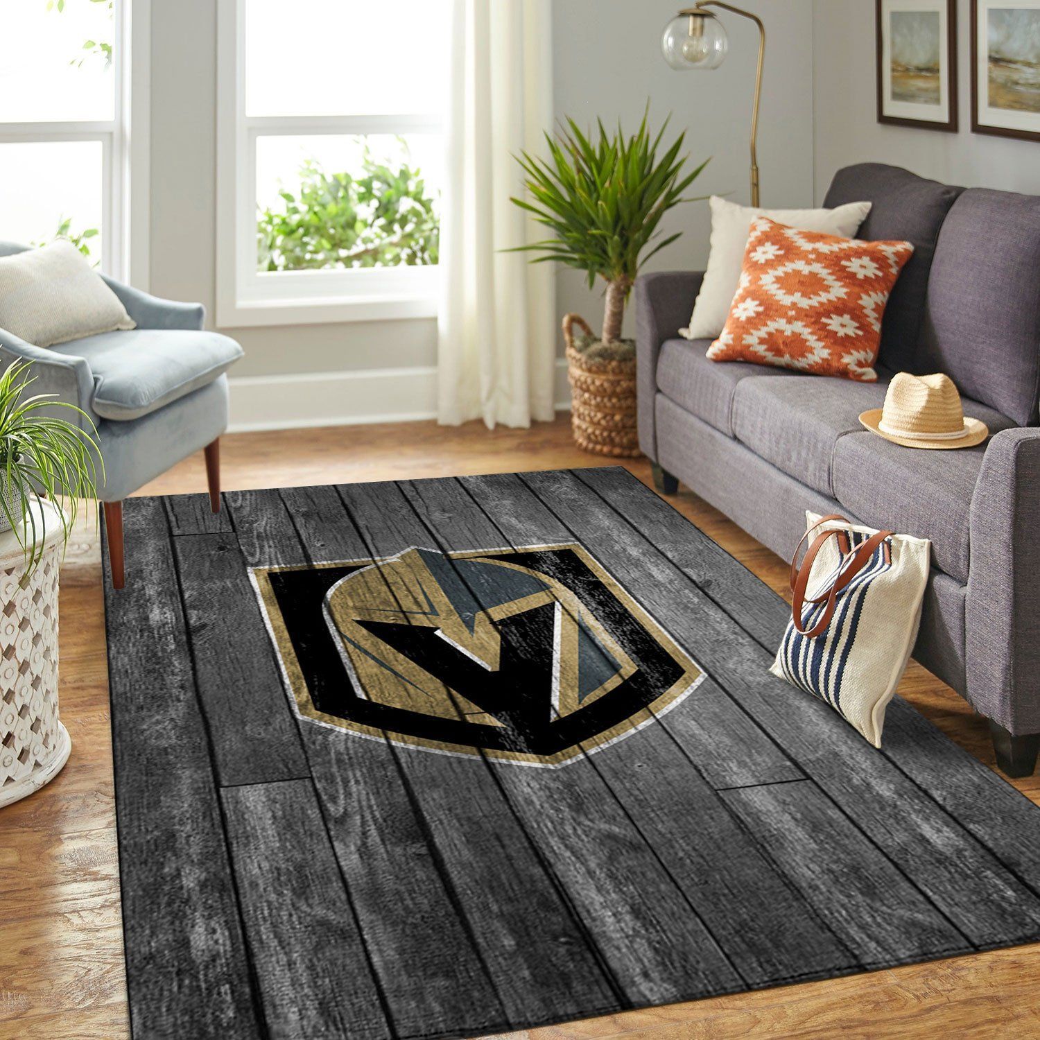 Vegas Golden Knights Nhl Team Logo Greys Wooden Style Type 7149 Rug Home Decor Living Room Area Carpet