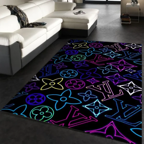 Louis Vuitton Neon Luxury Fashion Brand Rug Home Decor Door Mat Area Carpet