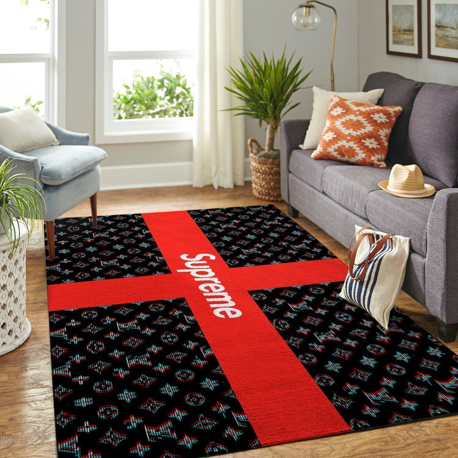 Louis Vuitton Supreme Area Luxury Fashion Brand Rug Door Mat Area Carpet Home Decor