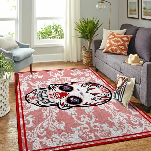 Columbus Blue Jackets Nhl Team Logo Skull Flower Type 7167 Rug Area Carpet Living Room Home Decor