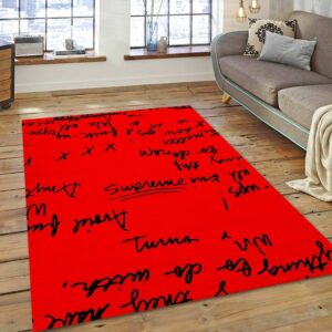 Supreme Poster Red And Bed Luxury Fashion Brand Rug Area Carpet Home Decor Door Mat