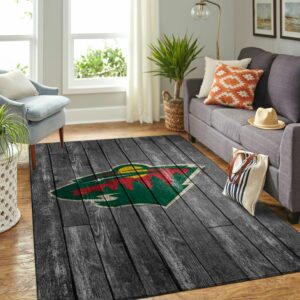 Minnesota Wild Nhl Team Logo Greys Wooden Style Type 7175 Rug Living Room Home Decor Area Carpet