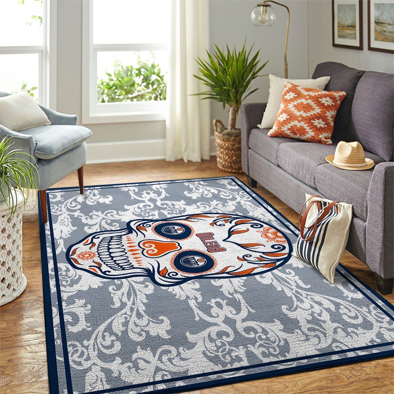 Edmonton Oilers Nhls Skull Flower Style Type 7228 Rug Area Carpet Living Room Home Decor