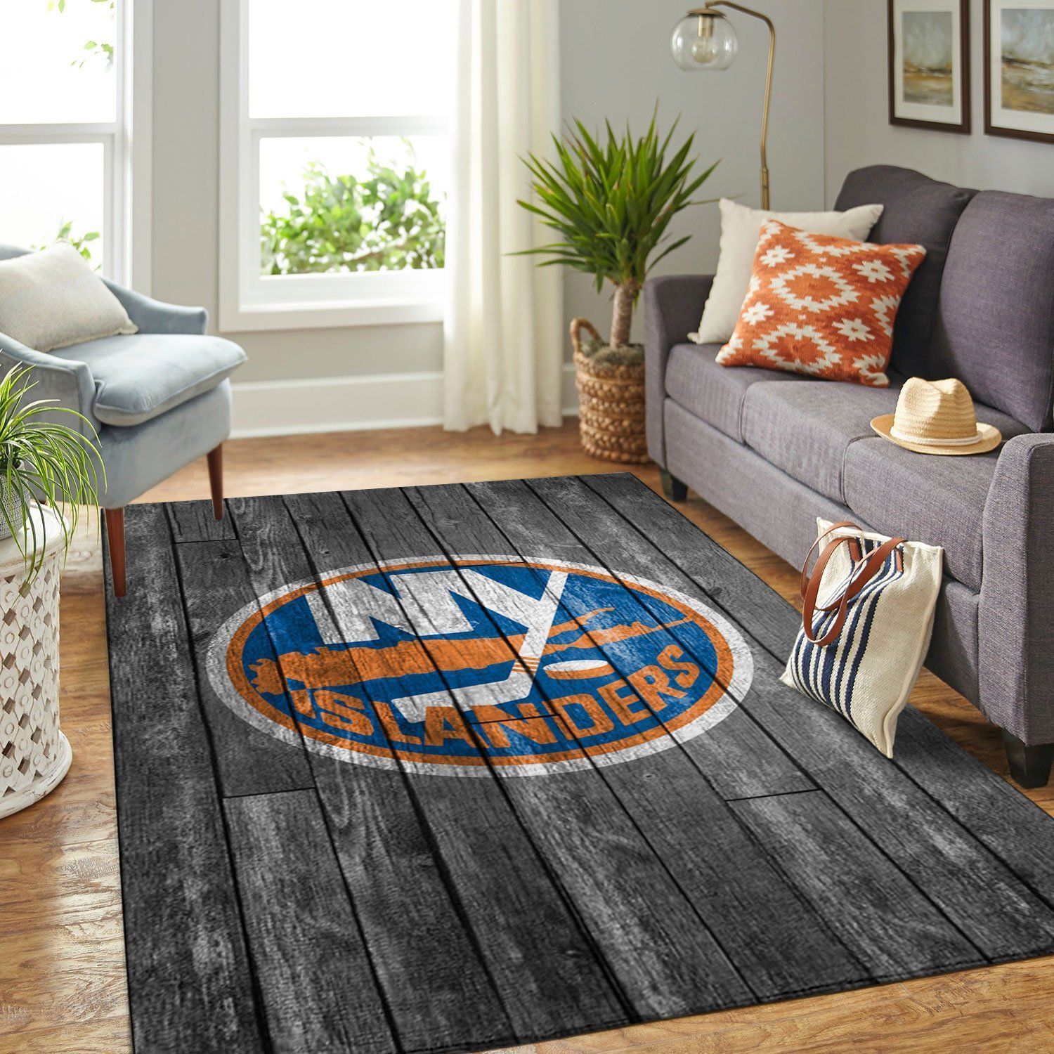 New York Islanders Nhl Team Logo Greys Wooden Style Type 7230 Rug Home Decor Living Room Area Carpet