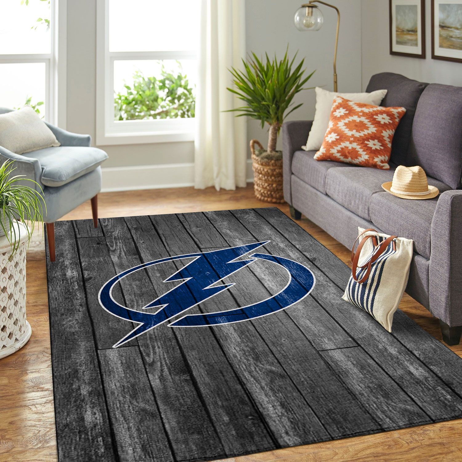 Tampa Bay Lightning Nhls Hockey Team Logo Gray Wooden Type 7233 Rug Home Decor Area Carpet Living Room