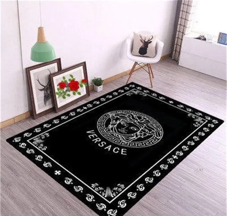 Gianni Versace Black Luxury Fashion Brand Rug Area Carpet Home Decor Door Mat