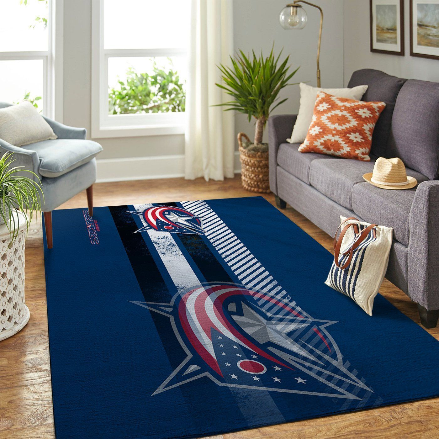 Columbus Blue Jackets Nhls Team Logo Type 7245 Rug Living Room Area Carpet Home Decor