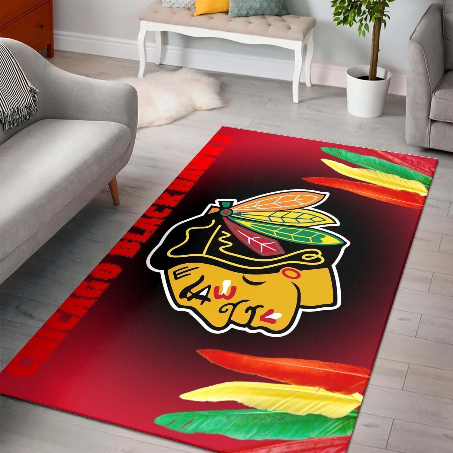 Chicago Blackhawkss Nhl Hockey Team Logo Type 7246 Rug Area Carpet Home Decor Living Room