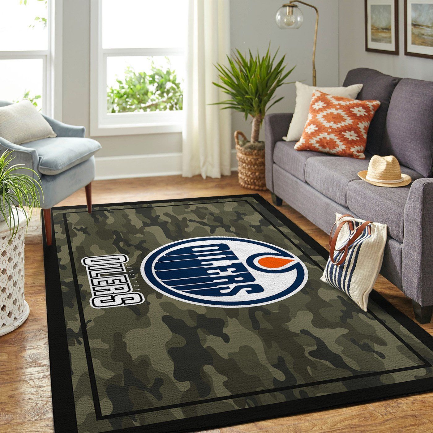 Edmonton Oilers Nhl Team Logo Camo Type 7641 Rug Living Room Home Decor Area Carpet