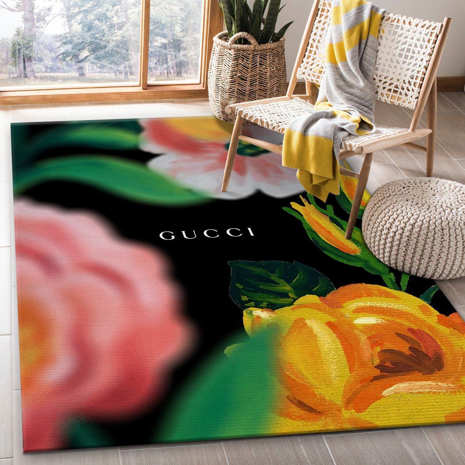 Gucci Flowers Area Christmas Luxury Fashion Brand Rug Area Carpet Home Decor Door Mat