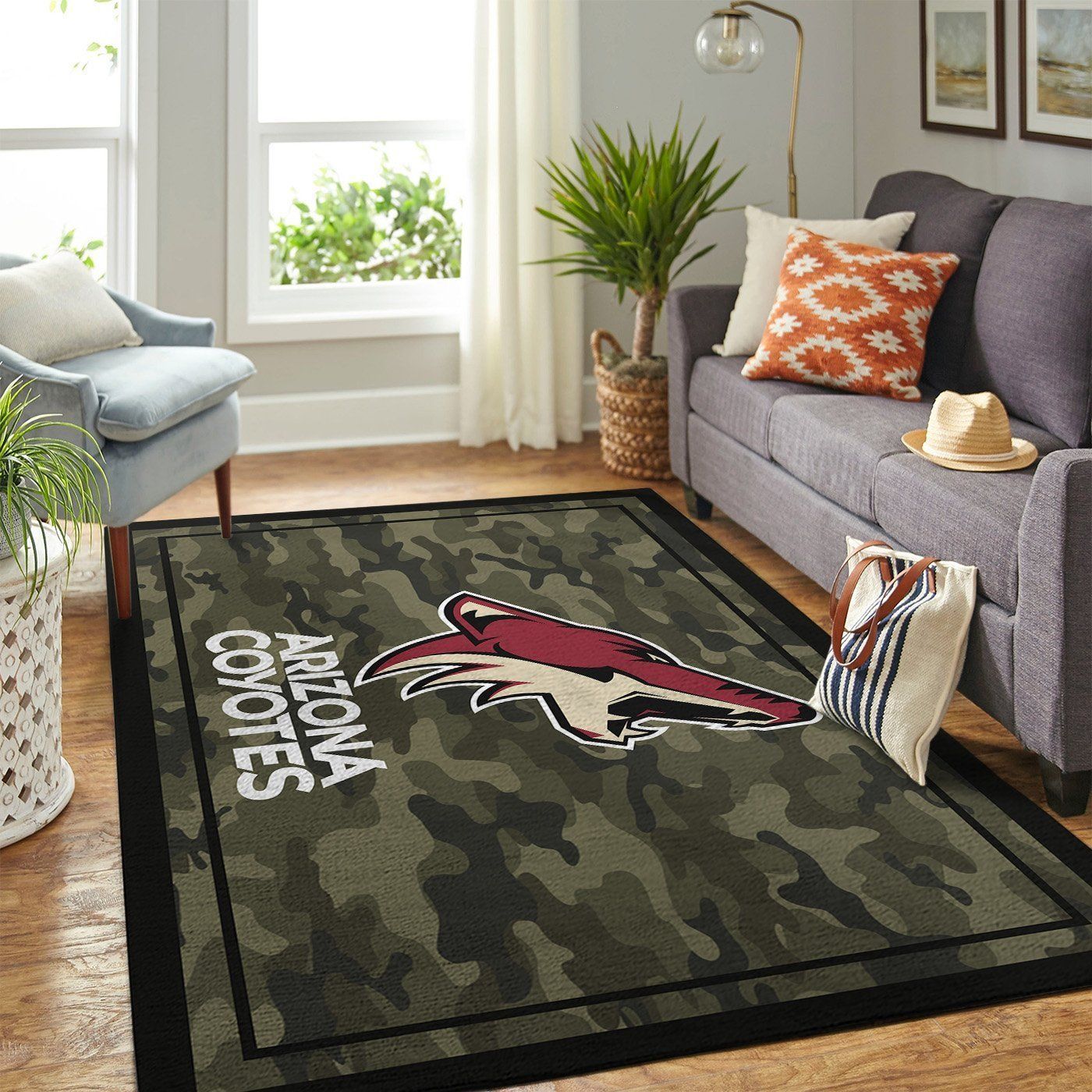 Arizona Coyotes Nhl Team Logo Camo Type 7656 Rug Home Decor Living Room Area Carpet