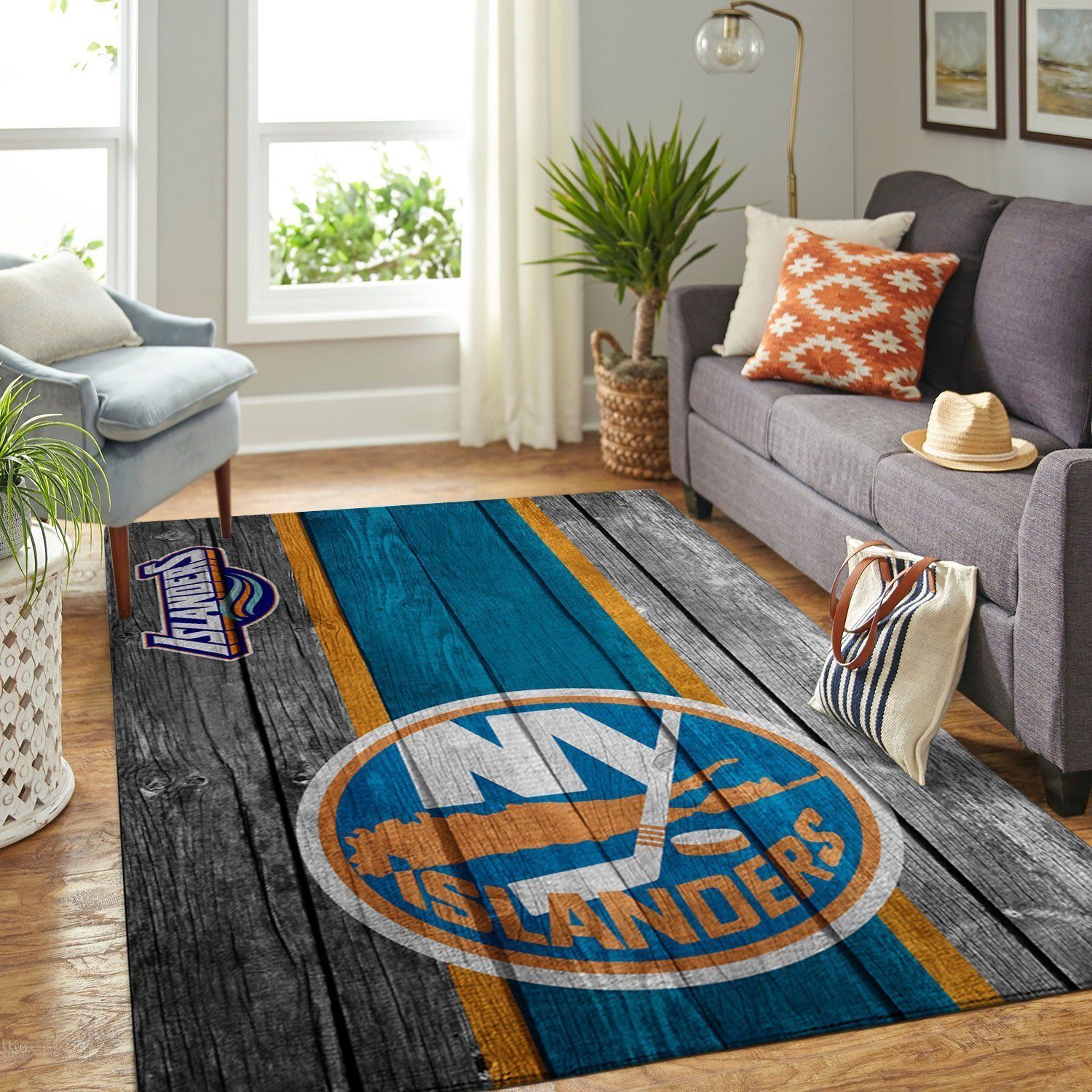 New York Islanders Nhl Team Logo Wooden Type 7657 Rug Home Decor Living Room Area Carpet