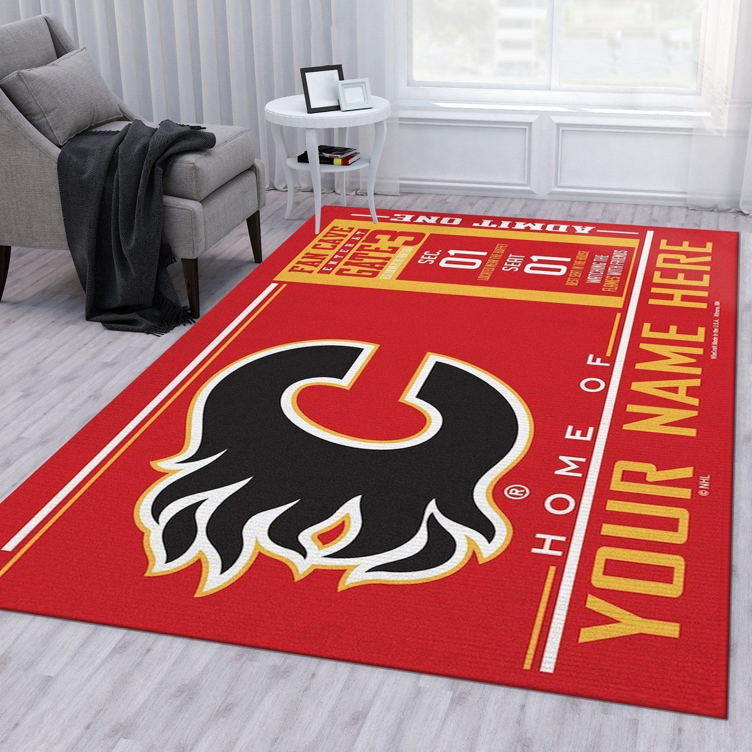 Customizable Calgary Flames Wincraft Personalized Nhl Type 7675 Rug Home Decor Area Carpet Living Room