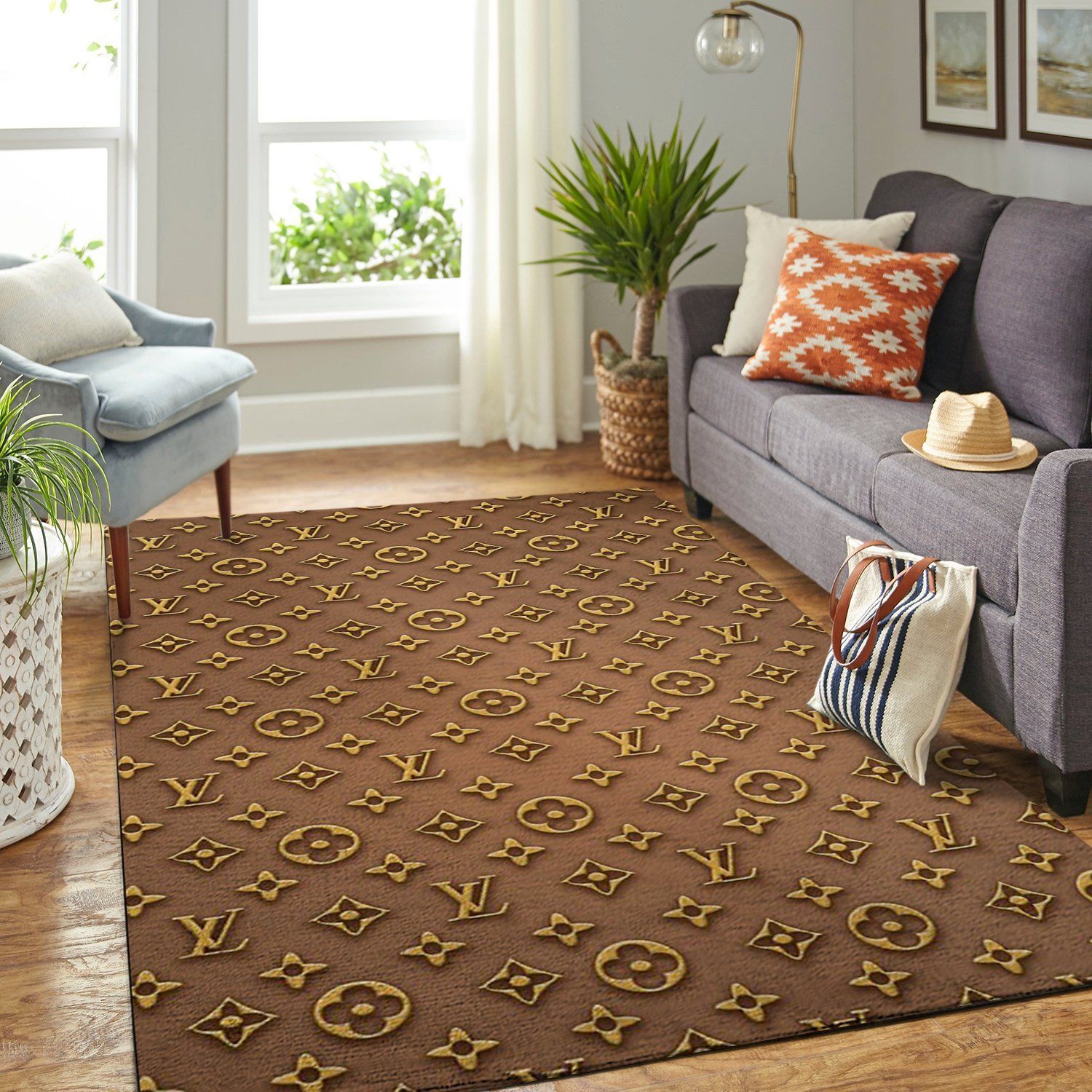 Louis Vuitton Area Gold Luxury Fashion Brand Rug Home Decor Door Mat Area Carpet