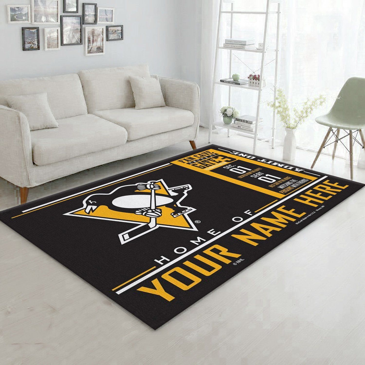 Customizable Pittsburgh Penguins Wincraft Personalized Nhl Type 7695 Rug Living Room Home Decor Area Carpet