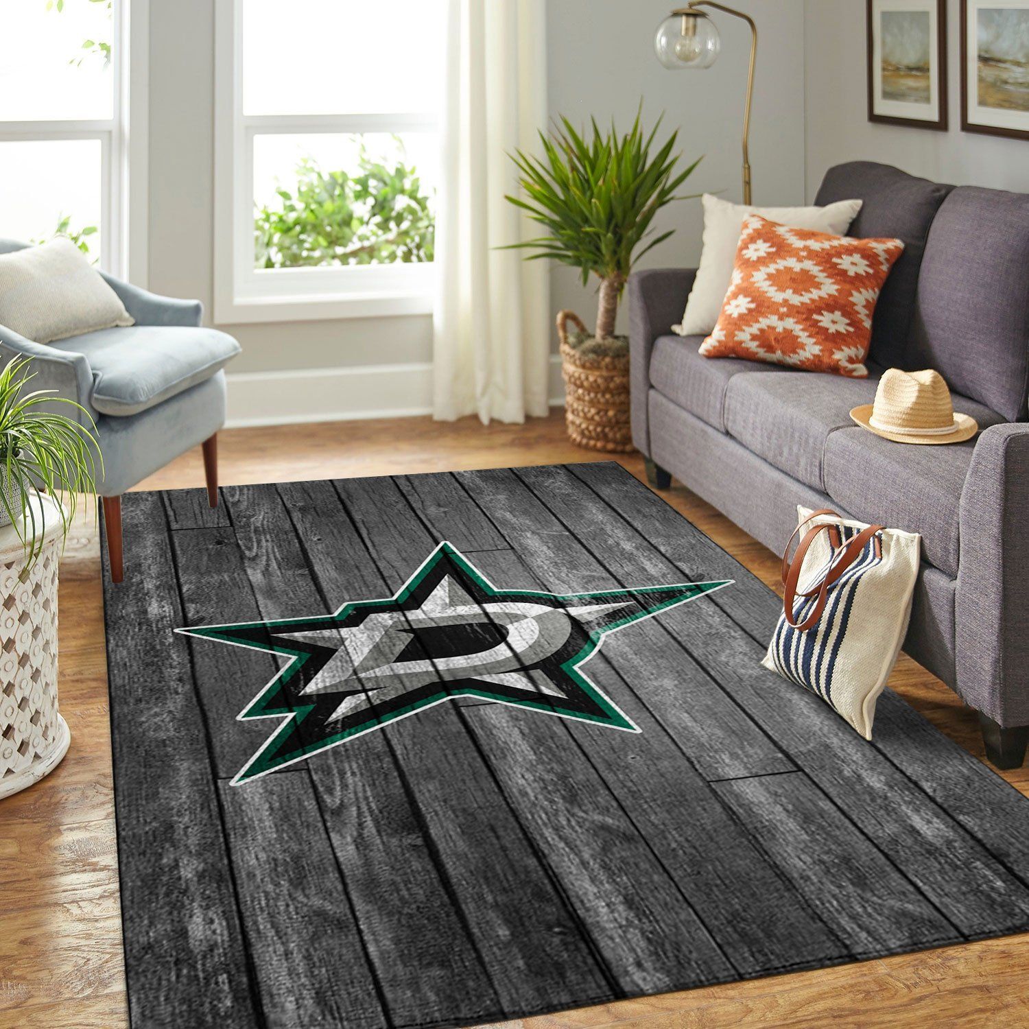 Dallas Stars Nhl Team Logo Grey Wooden Type 7696 Rug Home Decor Area Carpet Living Room