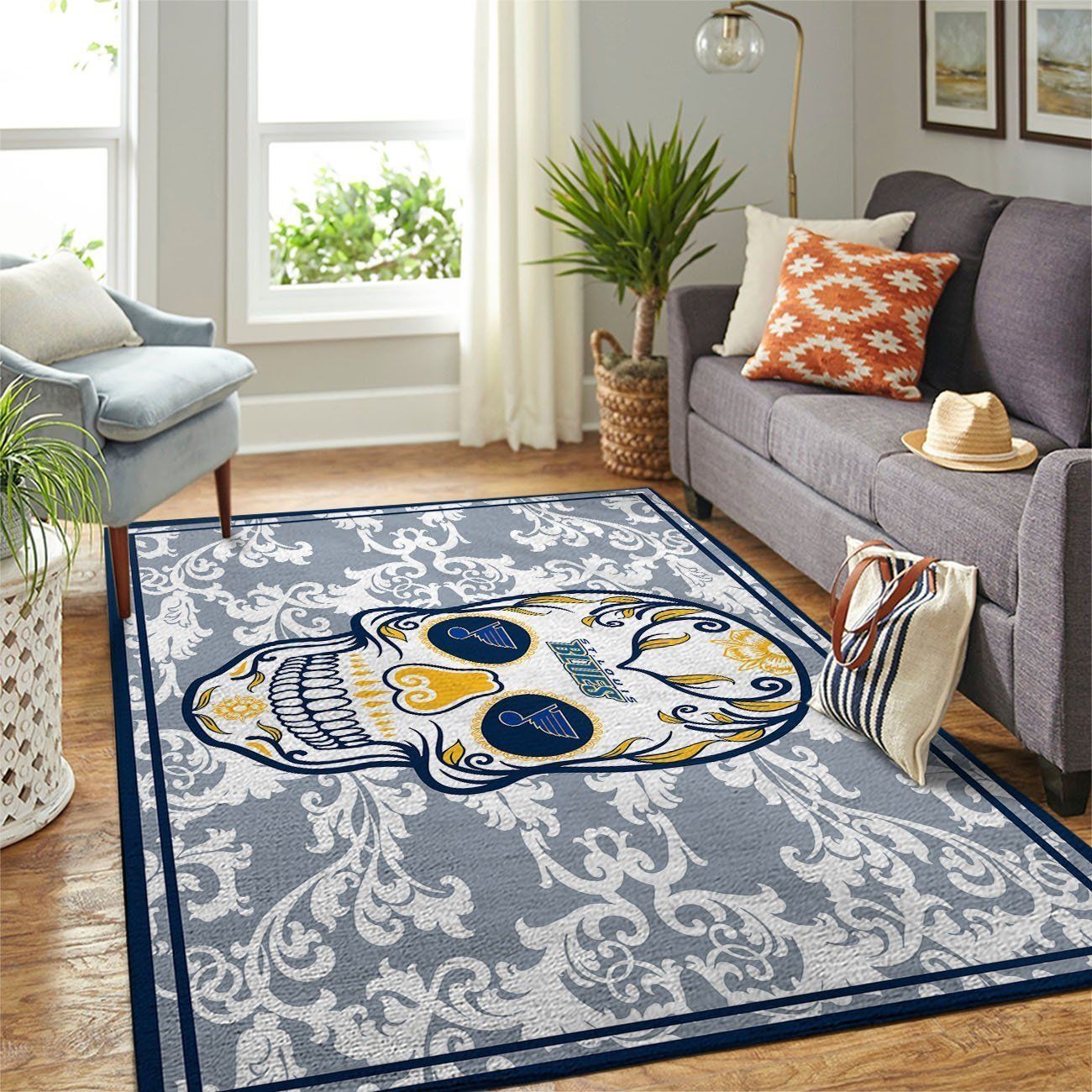 St. Louis Blues Nhl Team Logo Skull Flower Type 7698 Rug Home Decor Living Room Area Carpet