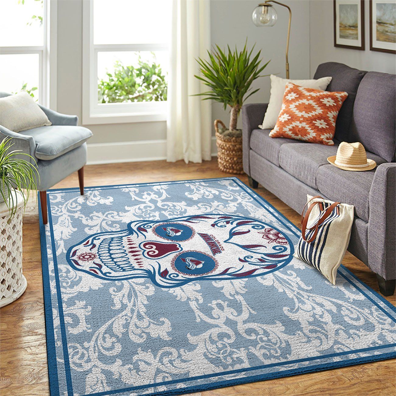 Colorado Avalanche Nhl Team Logo Skull Flower Type 7722 Rug Living Room Area Carpet Home Decor