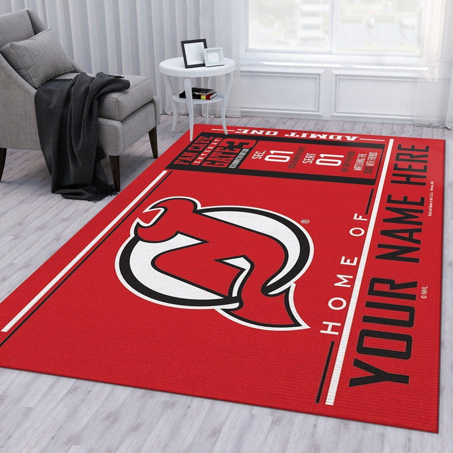 Customizable New Jersey Devils Wincraft Personalized Nhl Type 7729 Rug Area Carpet Living Room Home Decor