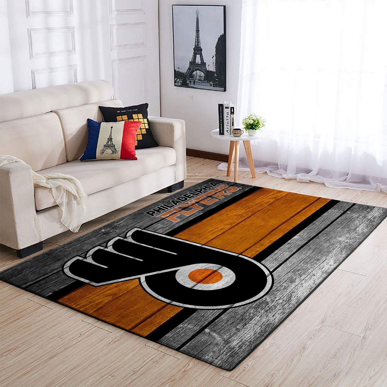 Philadelphia Flyers Nhl Team Logo Wooden Type 7733 Rug Area Carpet Home Decor Living Room