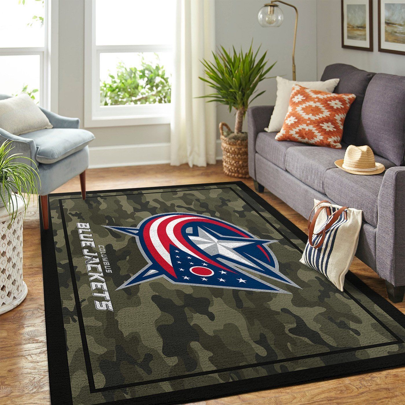 Columbus Blue Jackets Nhl Team Logo Camo Type 7735 Rug Home Decor Area Carpet Living Room