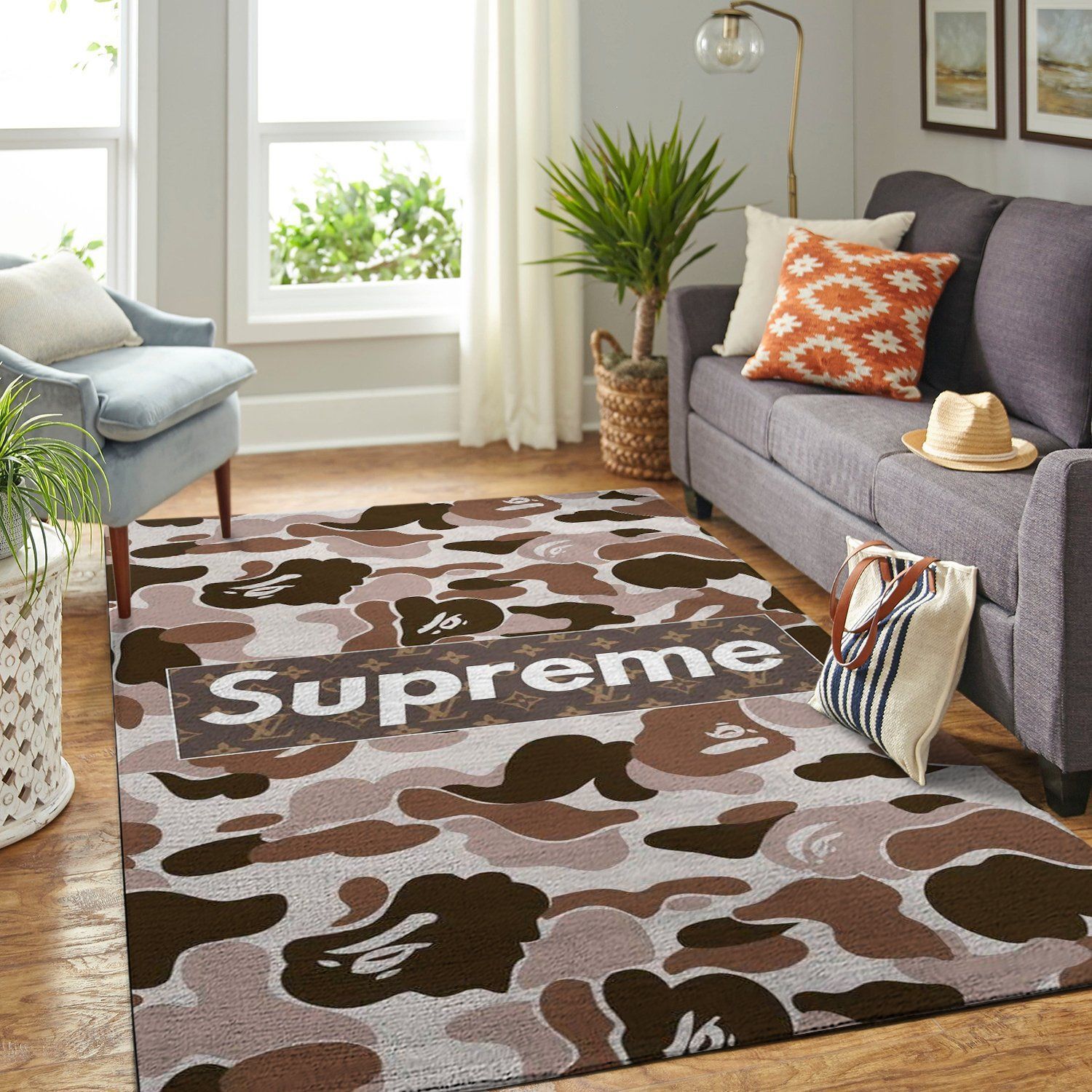 Louis Vuitton X Supreme Area Luxury Fashion Brand Rug Door Mat Area Carpet Home Decor