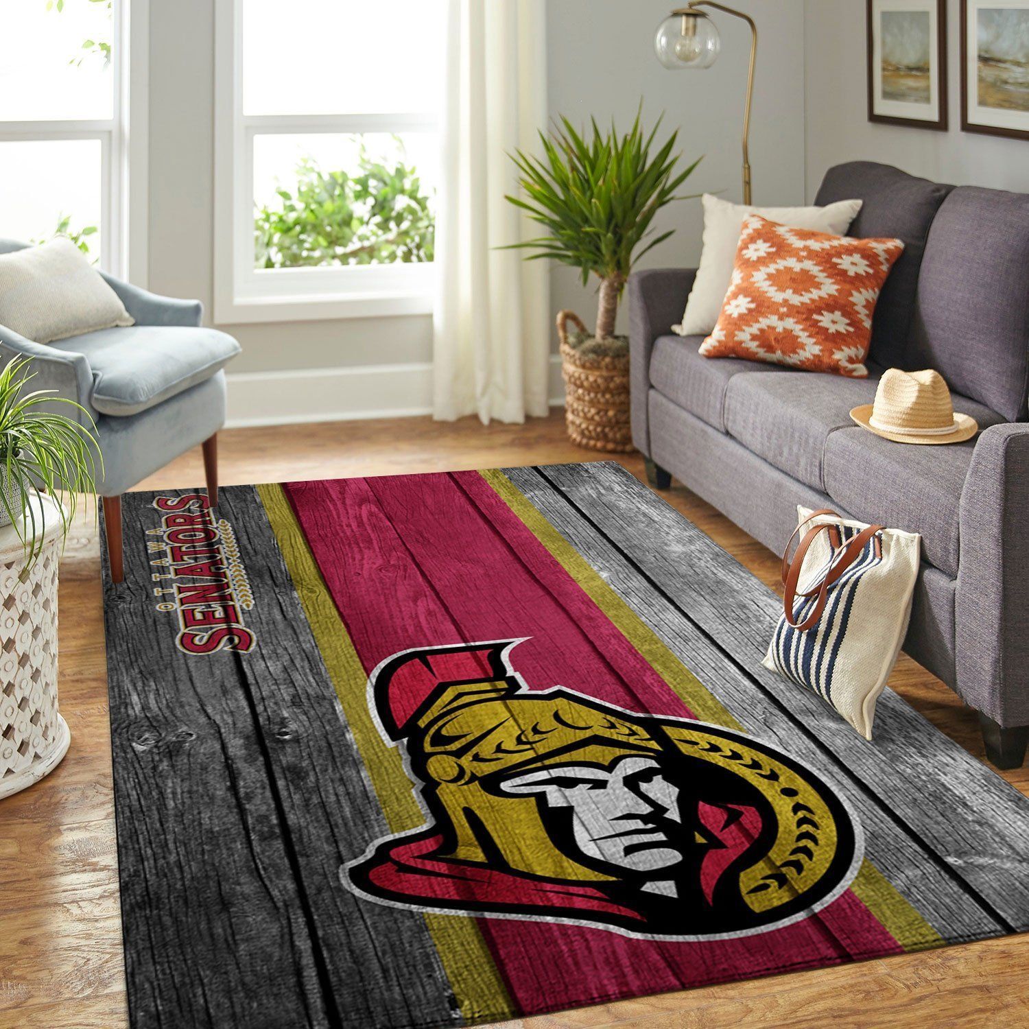Ottawa Senators Nhl Team Logo Wooden Type 7742 Rug Home Decor Area Carpet Living Room