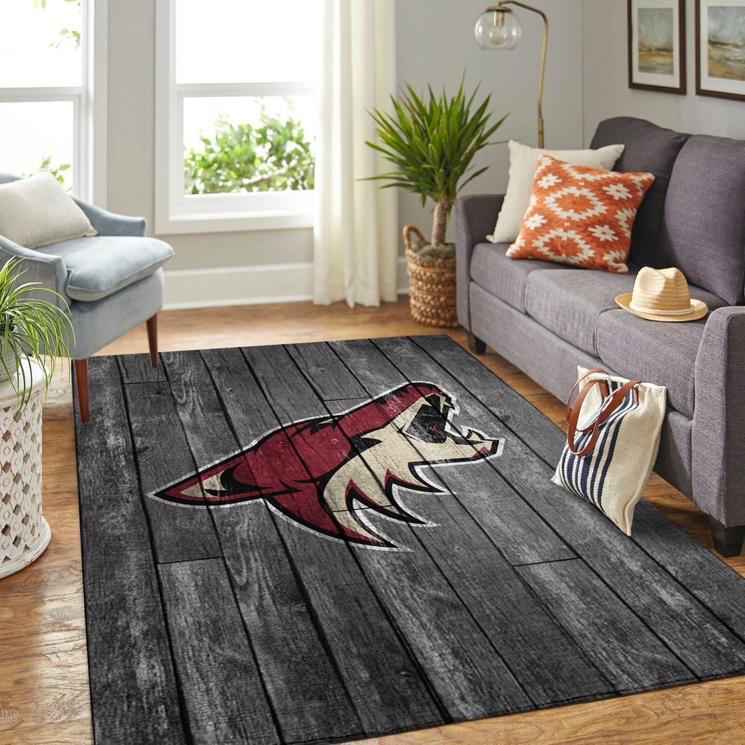 Arizona Coyotes Nhl Team Logo Grey Wooden Type 7743 Rug Living Room Home Decor Area Carpet